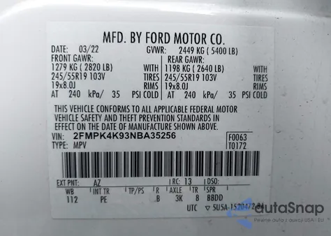 2022 Ford Edge Titanium из США, поврежденный, VIN 2FMPK4K93NBA35256